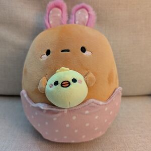 Smoko Tayto Potato Easter Egg Bunny With Baby Chick Mochi Plush 10in